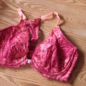 Red and peach lace bra